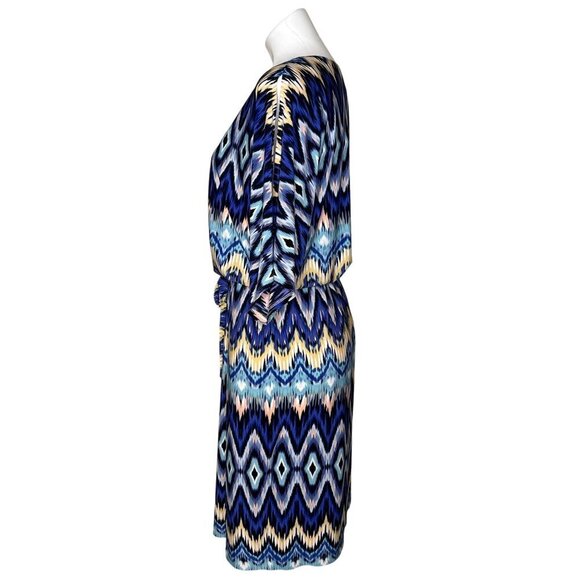 Chico's Nouveau Ikat Dress, Blue Multicolor Slit Sleeves Women's Size 1 (M) - Picture 8 of 13